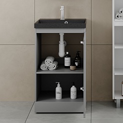 Style Line Мебель для ванной с кварцевой раковиной антрацит Батлер 50 серая Люкс антискрейтч Plus – фотография-8